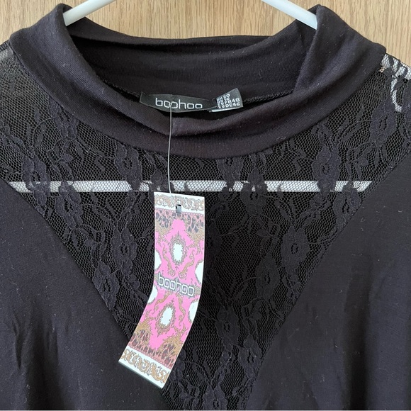 Boohoo Plus Lace Insert Plunge Bodysuit — Black - Picture 3 of 7